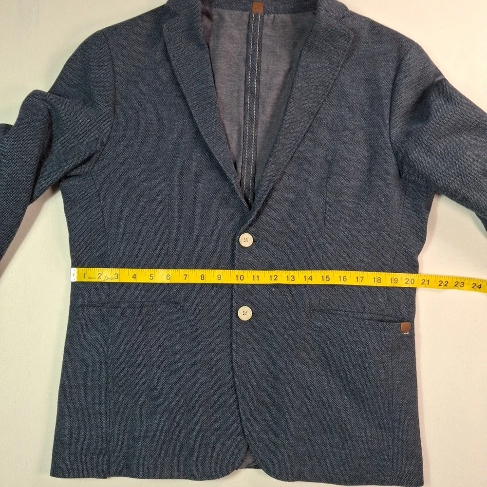 Zara Man Blue Textured Knit Blazer Sport Coat Elbow Patches USA 42 EUR 52